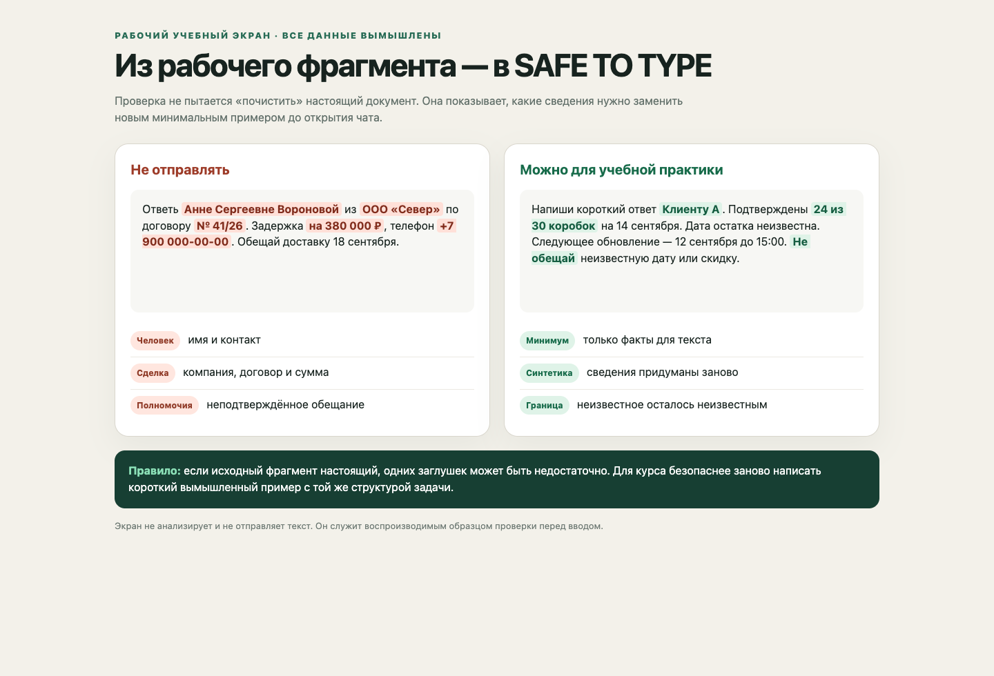 Карточка SAFE TO TYPE: опасный фрагмент и безопасный учебный вариант
